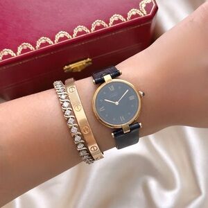 AUTHENTIC VINTAGE CARTIER VENDOME BLACK LEATHER WATCH